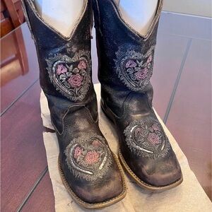 Roper Kids Boots with Pink and Gray Embroidery